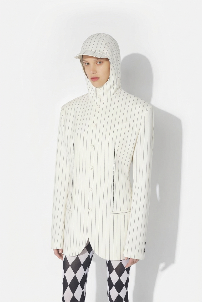 The Hooded Pinstriped Suit Jacket